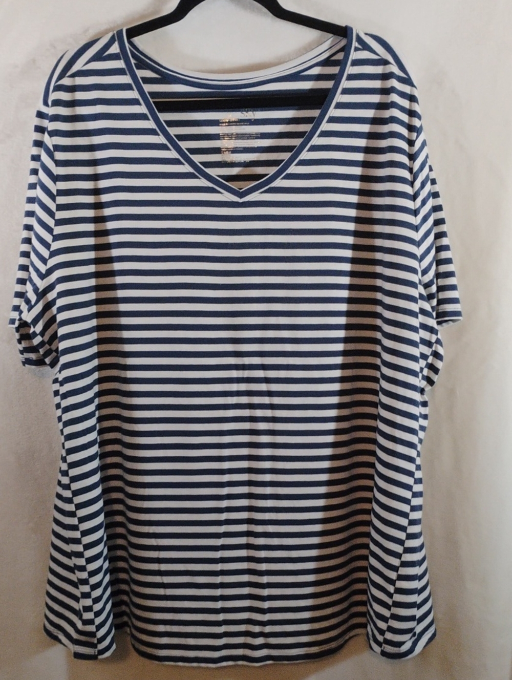 Terra & Sky Blue and White Striped V‑Neck Tee 3X